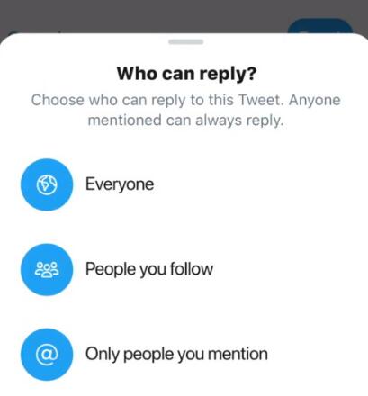 Twitter现在允许您限制谁可以回复您的对话