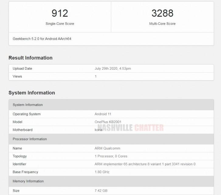 OnePlus 8T可能已经通过了GeekBench