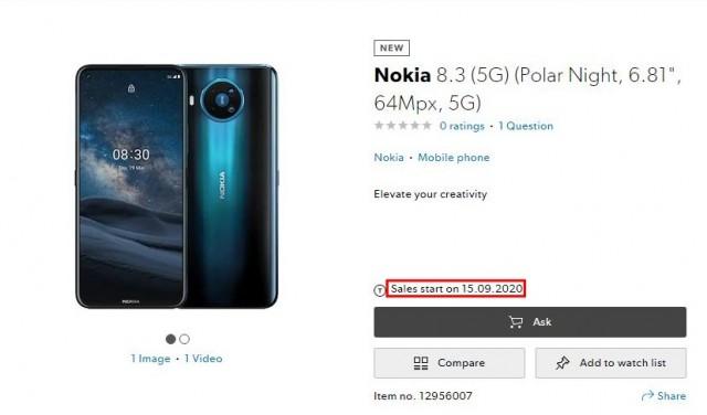 诺基亚8.3 5G在瑞士的销售定于9月开始