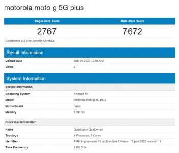 Moto G 5G Plus在正式發(fā)布的前一天通過(guò)Geekbench
