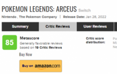 《宝可梦传说：阿尔宙斯》获多数媒体好评 Metacritic平均得分85分