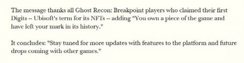 育碧将为更多游戏提供NFT 《幽灵行动：断点》成历史