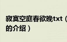 寂寞空庭春欲晚txt（关于寂寞空庭春欲晚txt的介绍）